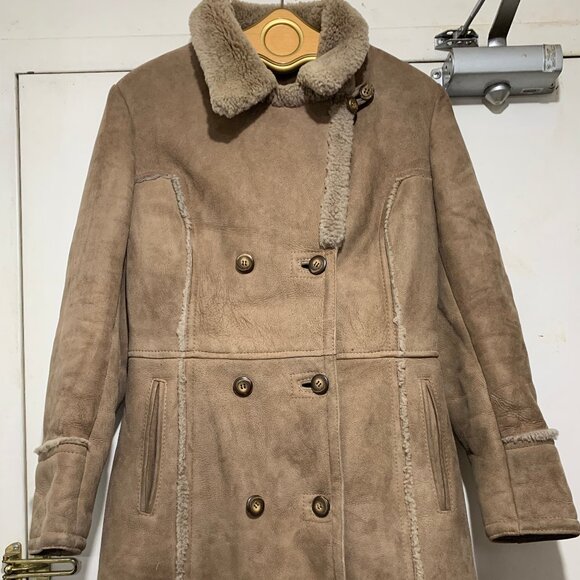 VINTAGE MONTREAL LEATHER GARMENT BELTED SHEARLING SHEEPSKIN COAT SIZE 14 - Picture 9 of 11